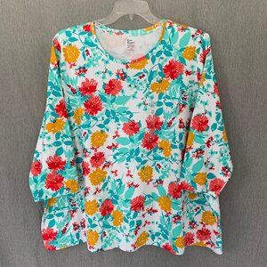 New KIM ROGERS Multi-Color Floral 3/4 Sleeve Perfectly Soft Cotton Tee Top